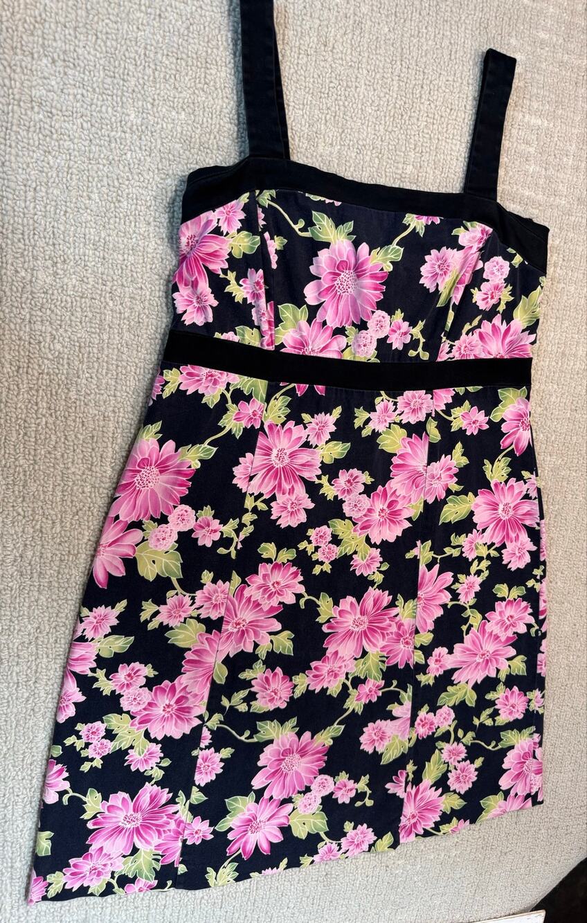 VTG Sag Harbor Cottagecore Floral Sun Dress Size 12 90s Coquette Midi Stretch